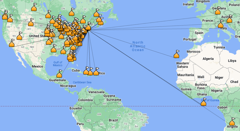 Map of contacts made in the first 30 days of having my IC-7300
