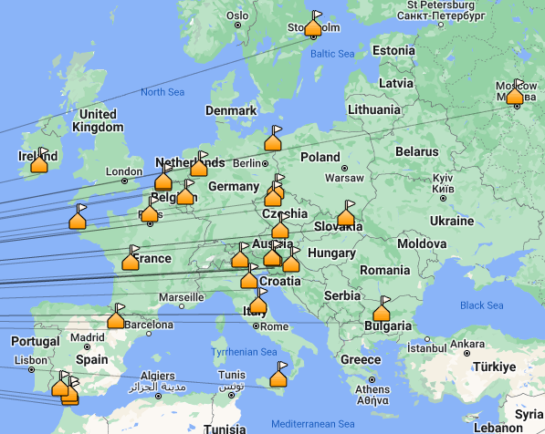 European and North African Radio Contacts for W1YTQ, 2023